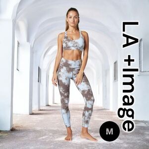 LA + Image Two Piece Active wear Set legging & Sports Bra Tie Dye Tan Women’s M